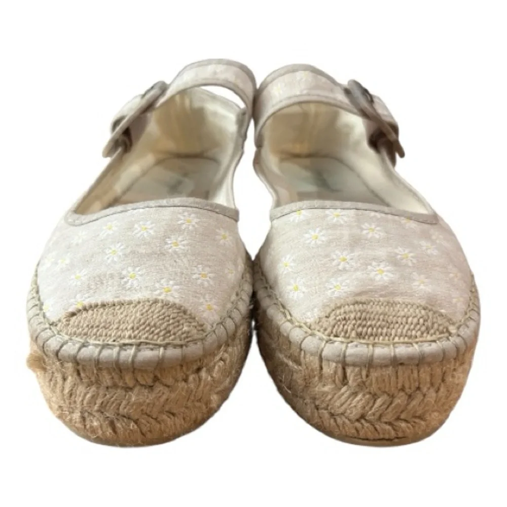 Free People Cream Espadrille Mary Janes with White Floral Embroidery